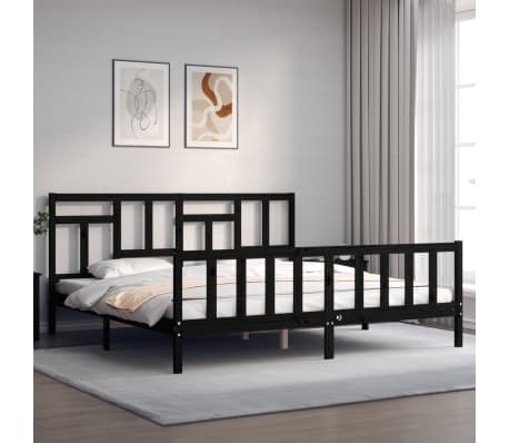 vidaXL Cadre de lit sans matelas noir 200x200 cm bois massif de pin