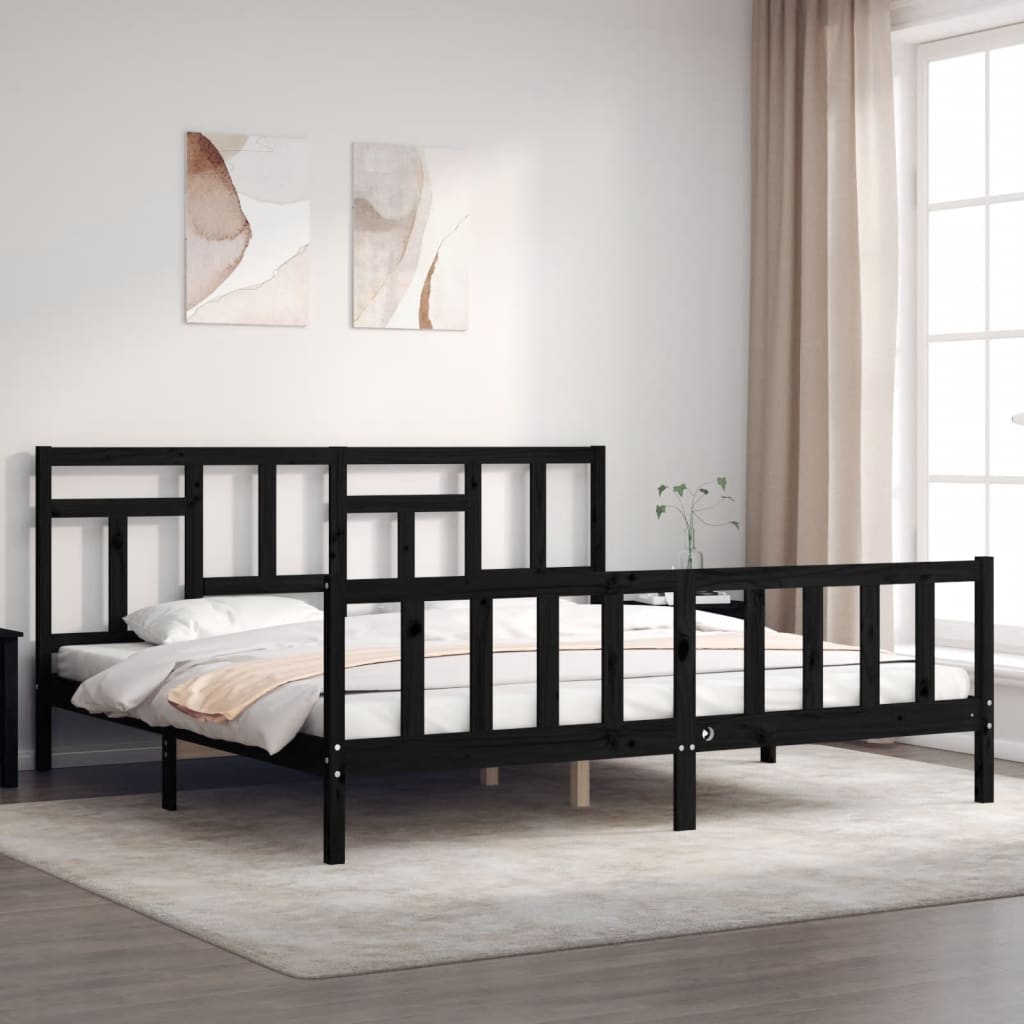 Photos - Bed VidaXL  Frame without Mattress Black 200x200 cm Solid Wood Pine 