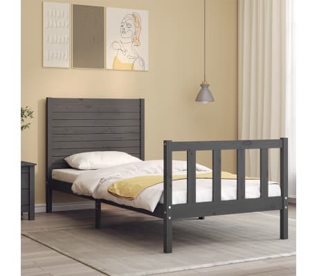 vidaXL Lovos rėmas su galvūgaliu, pilkas, mediena, mažas vienvietis