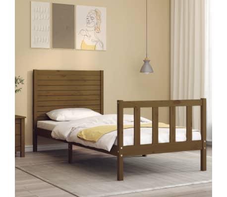 vidaXL Lovos rėmas su galvūgaliu, rudas, medienos masyvas, vienvietis