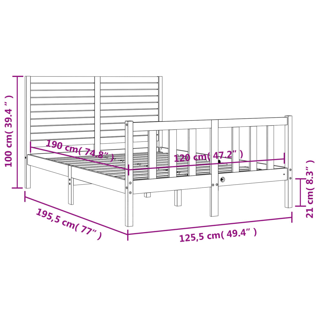 Rama łóżka z wezgłowiem, 4FT, mała podwójna, lite drewno