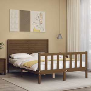 vidaXL Bedframe met hoofdbord massief hout honingbruin