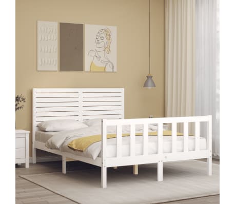 vidaXL Bed Frame without Mattress White Double Solid Wood Pine