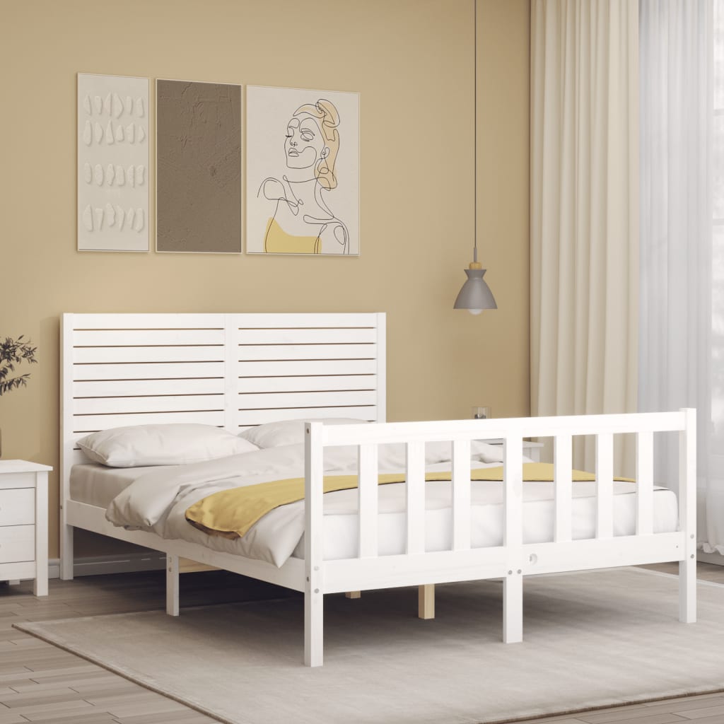 vidaXL fehér tömör fenyőfa ágy matrac nélkül 140x190 cm