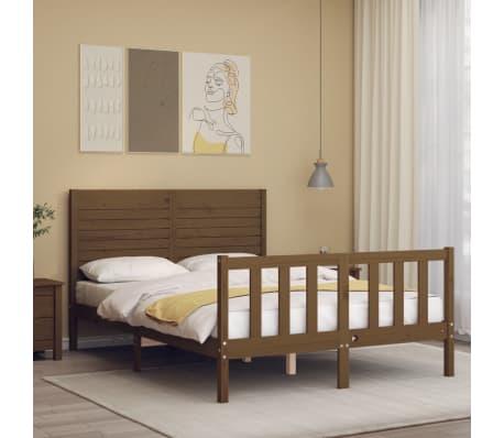 vidaXL Lovos rėmas su galvūgaliu, rudas, 140x190cm, medienos masyvas