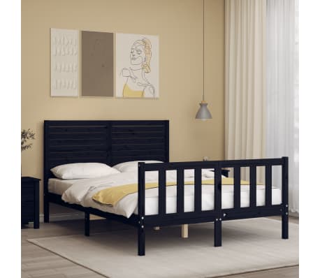 vidaXL Okvir kreveta s uzglavljem crni 140 x 190 cm od masivnog drva