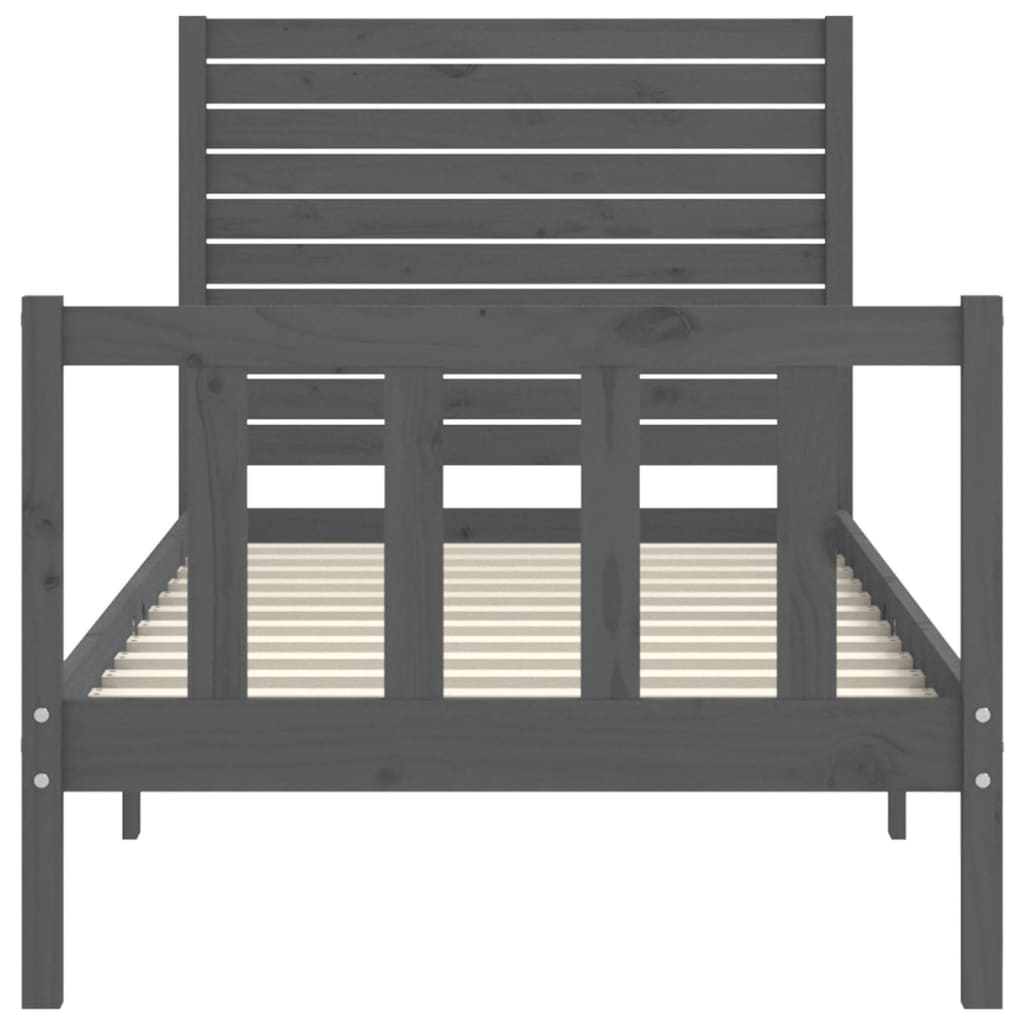 szürke tömör fa ágykeret fejtámlával 90 x 200 cm