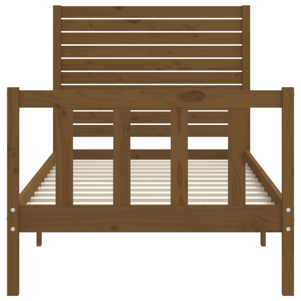 mézbarna tömör fa ágykeret fejtámlával 90 x 200 cm