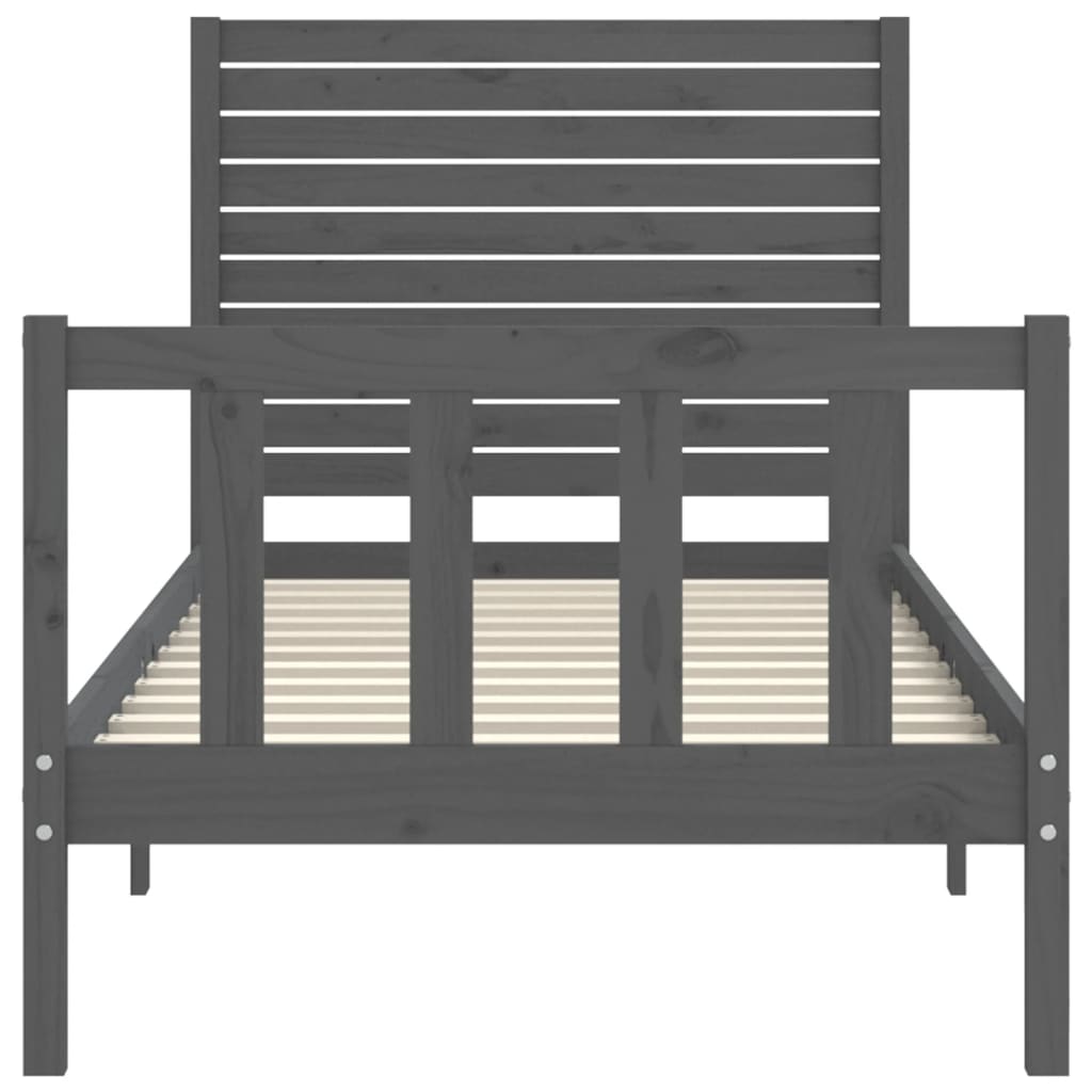 szürke tömör fa ágykeret fejtámlával 100 x 200 cm