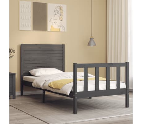 vidaXL Lovos rėmas su galvūgaliu, pilkas, 100x200cm, medienos masyvas