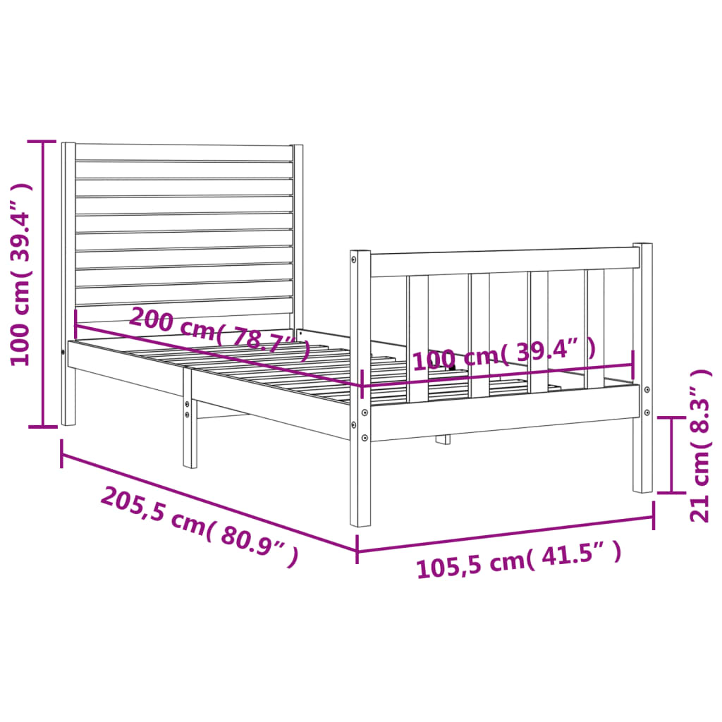 fekete tömör fa ágykeret fejtámlával 100 x 200 cm