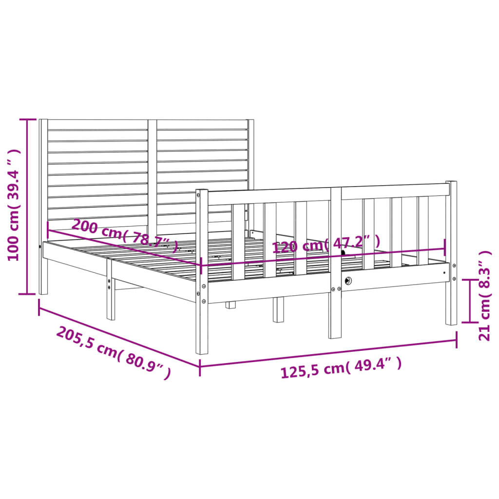 Posteljni okvir z vzglavjem 120x200 cm trden les