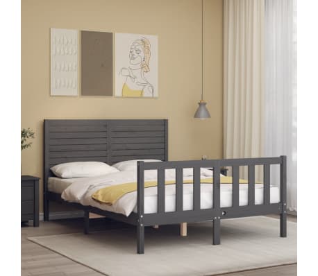 vidaXL Lovos rėmas su galvūgaliu, pilkas, 140x200cm, medienos masyvas