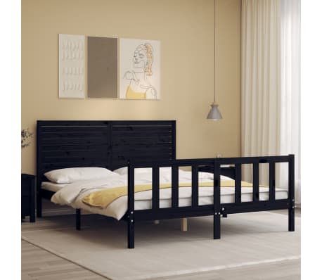 vidaXL S&auml;ngynrunko p&auml;&auml;dyll&auml; musta King Size t&auml;ysi puu