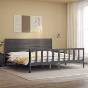 vidaXL Lovos rėmas su galvūgaliu, pilkas, 200x200cm, medienos masyvas