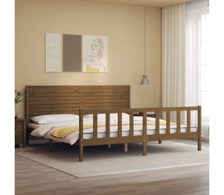 vidaXL Lovos rėmas su galvūgaliu, rudas, 200x200cm, medienos masyvas