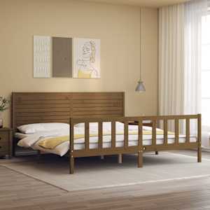 vidaXL Lovos rėmas su galvūgaliu, rudas, 200x200cm, medienos masyvas