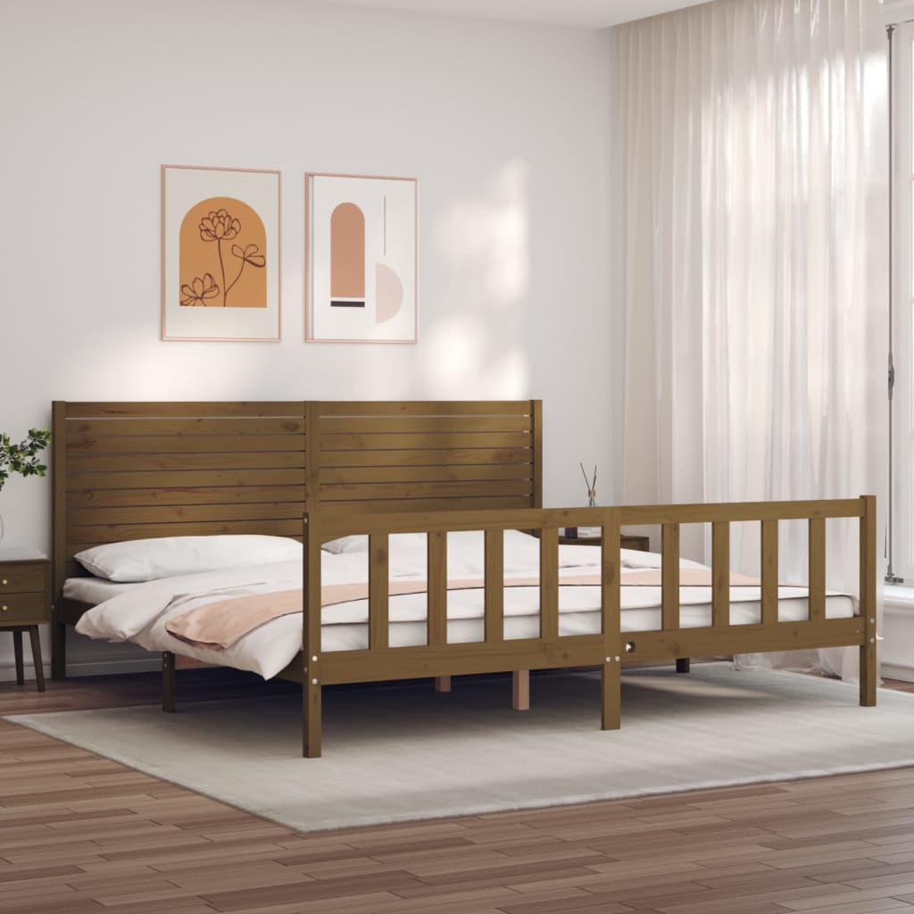 vida XL Massivholzbett mit Kopfteil Honigbraun 200x 200 cm
