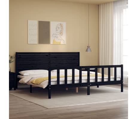vidaXL Lovos rėmas su galvūgaliu, juodas, 200x200cm, medienos masyvas