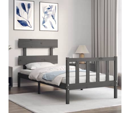 vidaXL Lovos rėmas su galvūgaliu, pilkas, mediena, mažas vienvietis