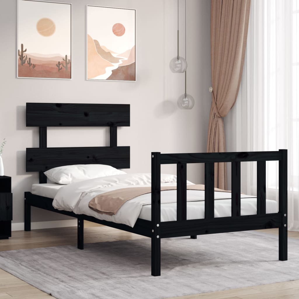 Rám postele s čelem černý Single masivní dřevo
