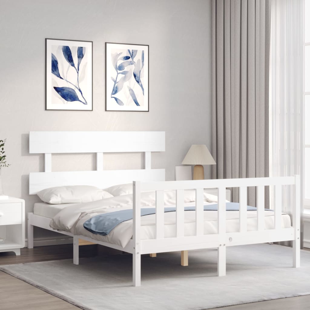 vidaXL Bedframe met hoofdbord massief hout wit afbeelding