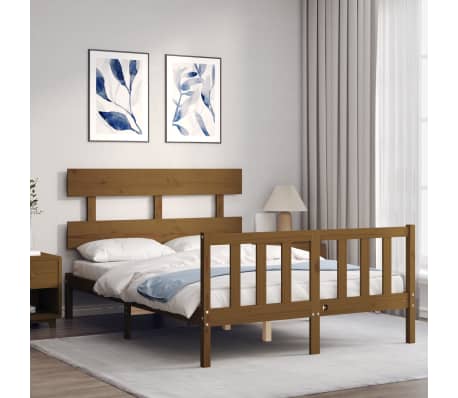 vidaXL Bed Frame with Headboard Honey Brown Small Double Solid Wood