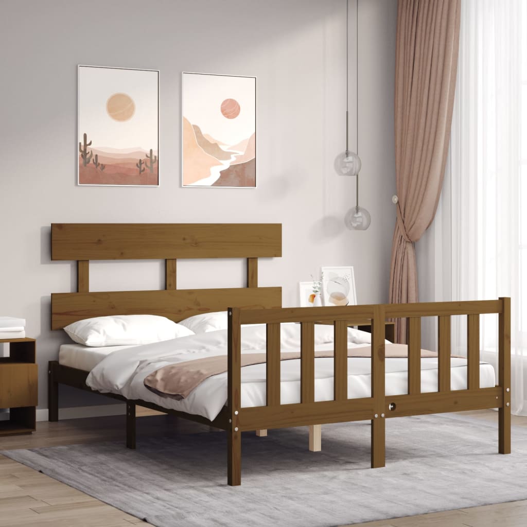 vida XL Massivholzbett mit Kopfteil Honigbraun 4FT Small Double