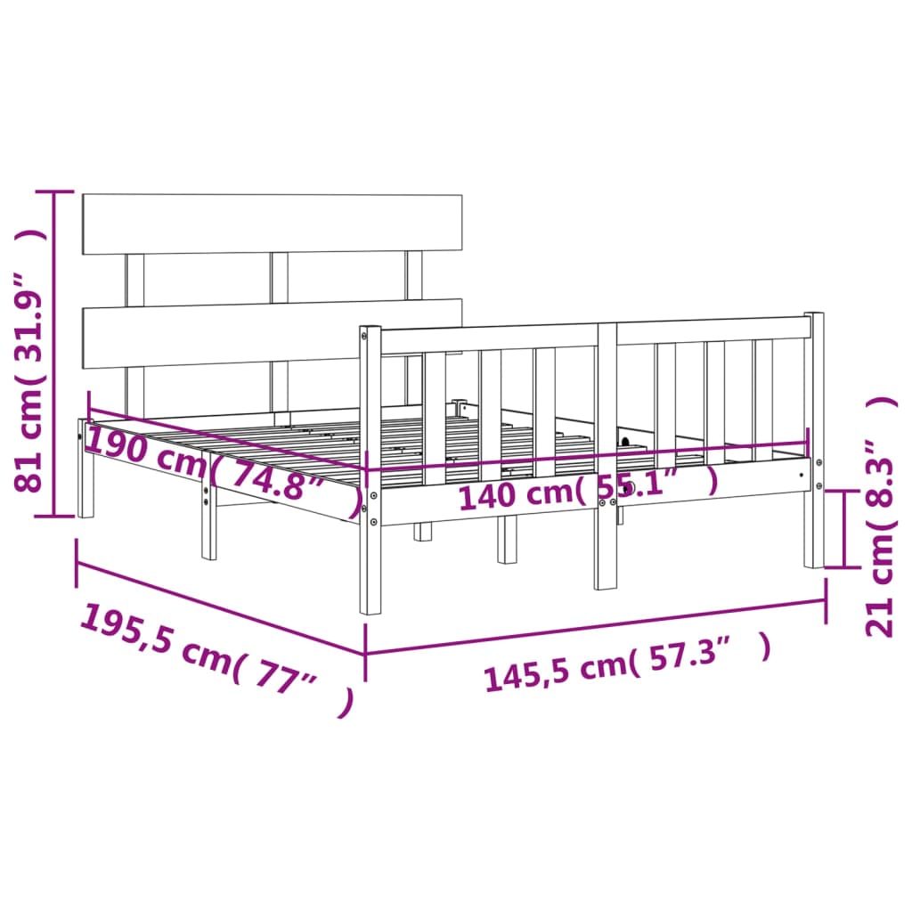 Posteljni okvir z vzglavjem 140x190 cm trden les