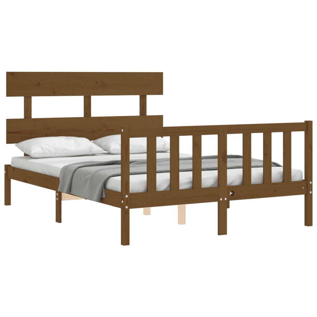 mézbarna tömör fa ágykeret fejtámlával 140 x 190 cm