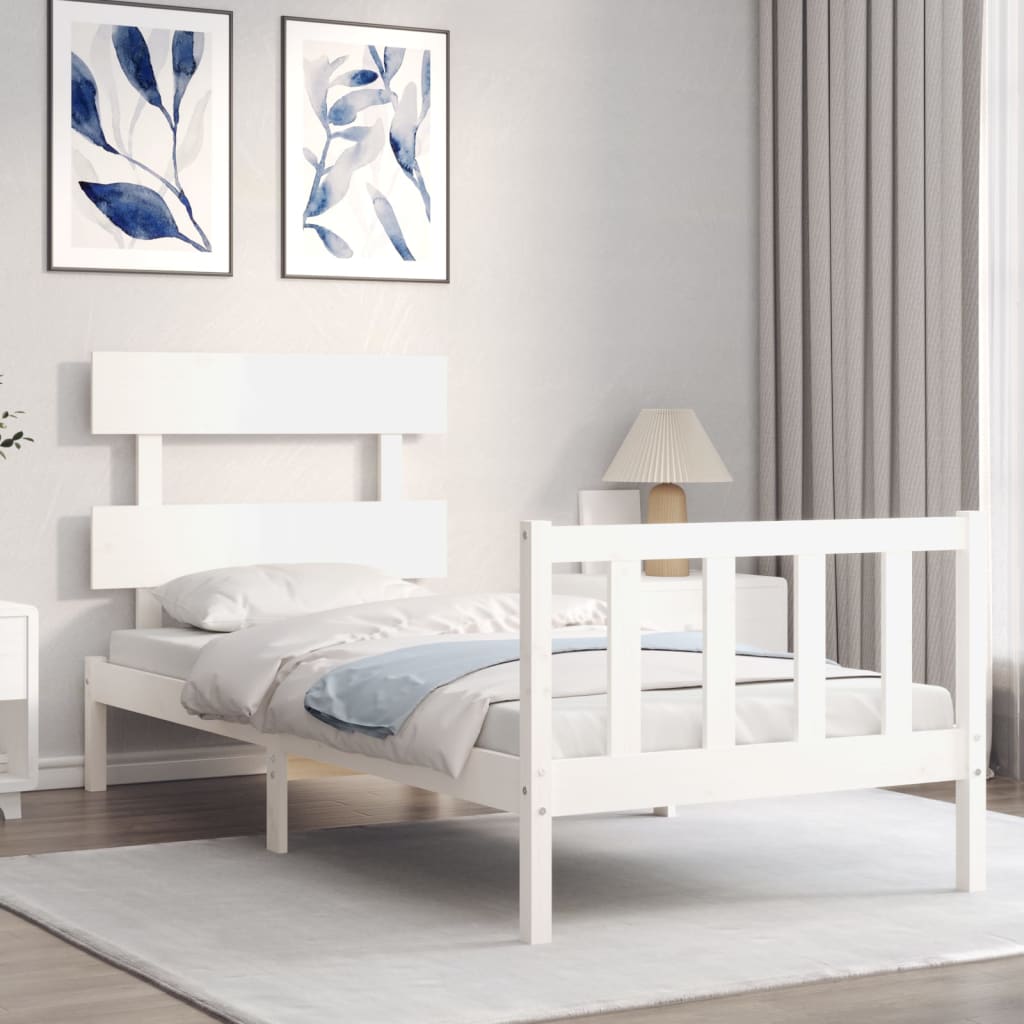 vidaXL Bedframe zonder matras massief grenenhout wit 90x200 cm afbeelding