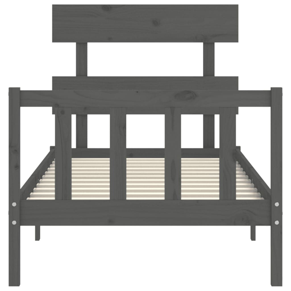 szürke tömör fa ágykeret fejtámlával 90 x 200 cm