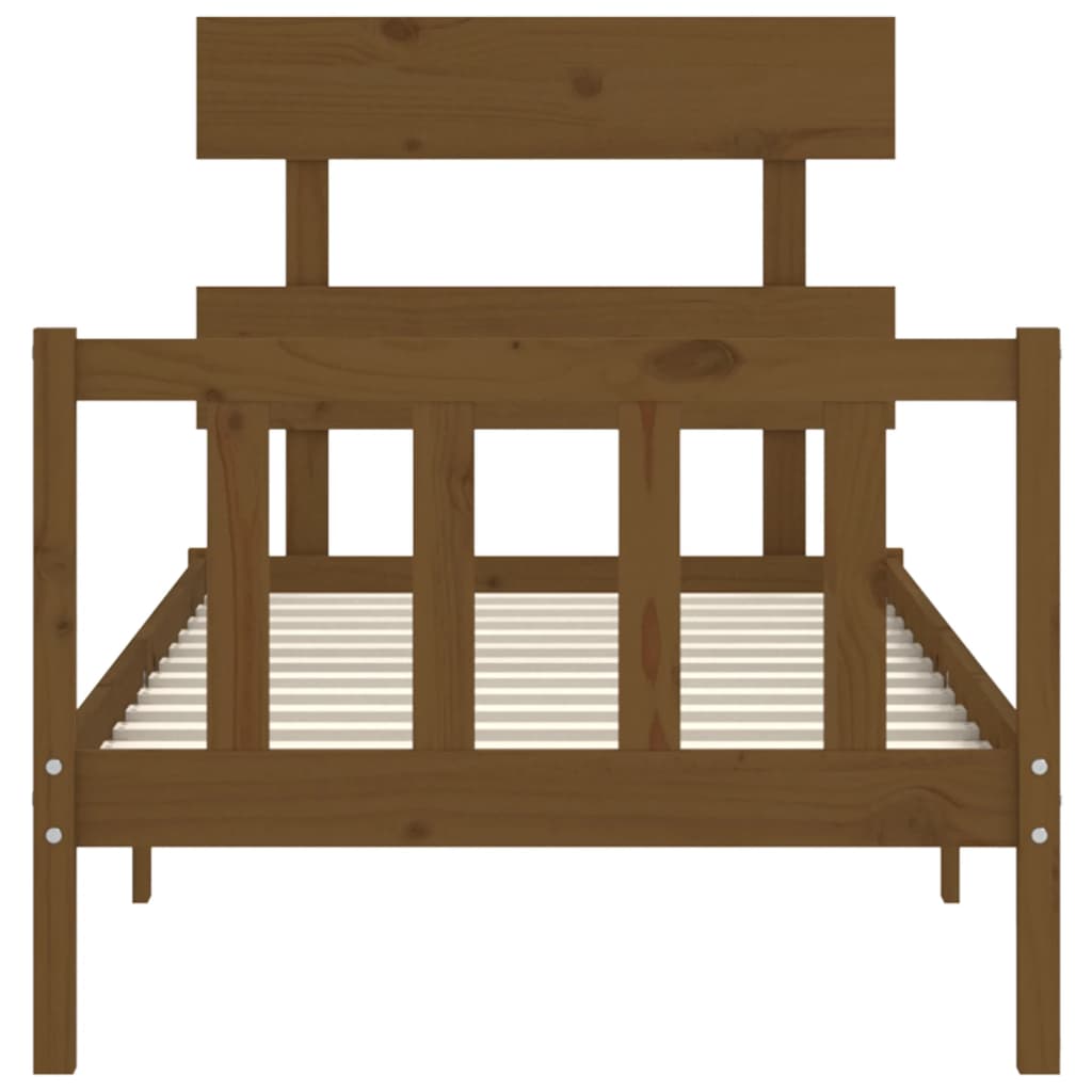 mézbarna tömör fa ágykeret fejtámlával 90 x 200 cm