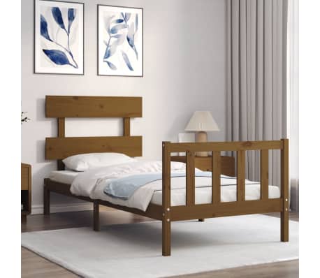 vidaXL Lovos rėmas su galvūgaliu, medaus rudas, 90x200cm, mediena