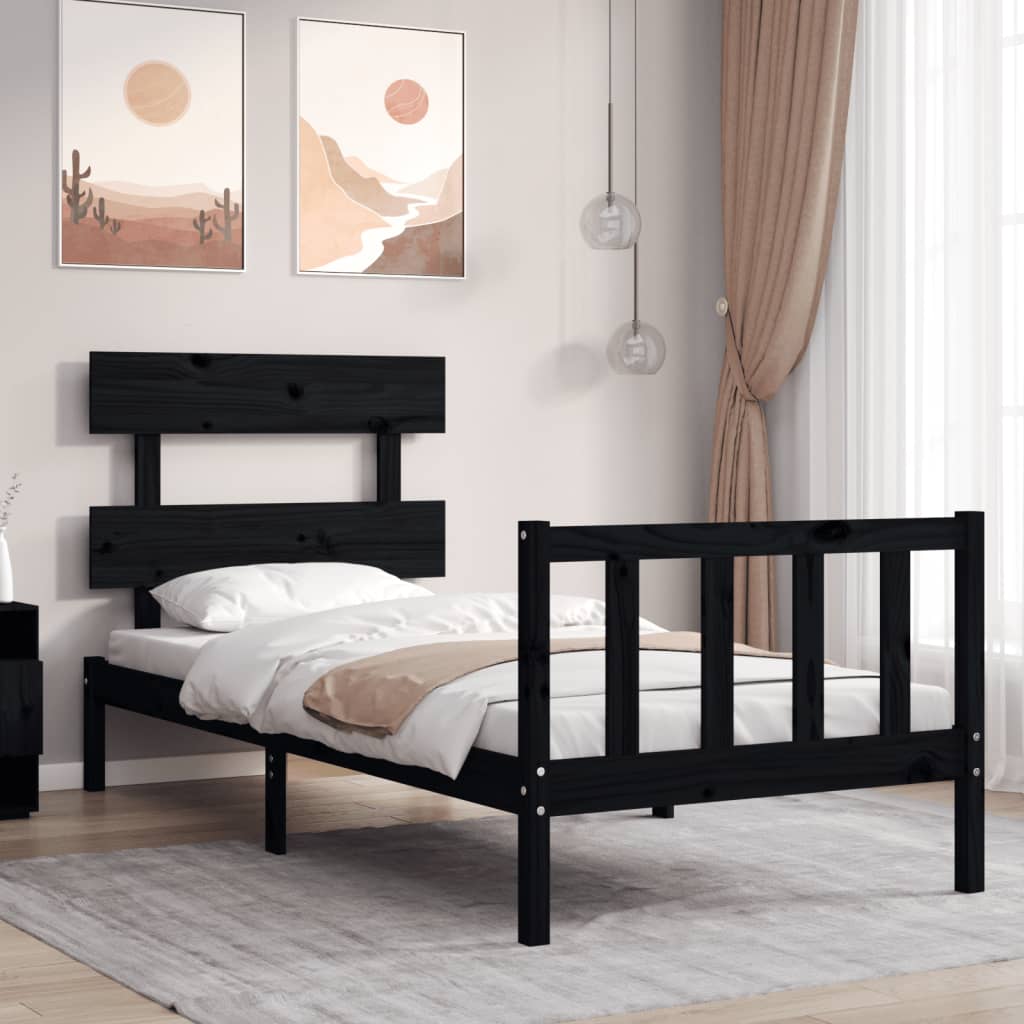 vidaXL Cadru de pat cu tăblie, negru, 90×200 cm, lemn masiv vidaXL imagine 2022