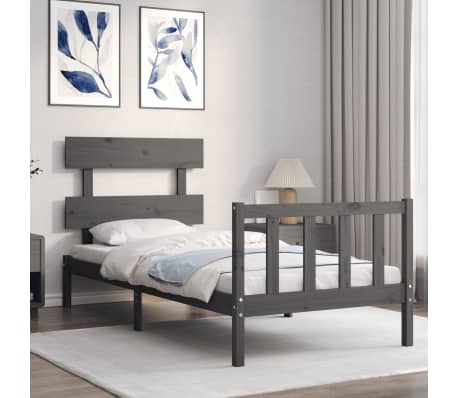 vidaXL Lovos rėmas su galvūgaliu, pilkas, 100x200cm, medienos masyvas