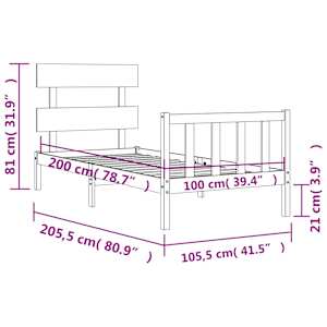 Rám postele s čelem černý 100 x 200 cm masivní dřevo - obrázek 12