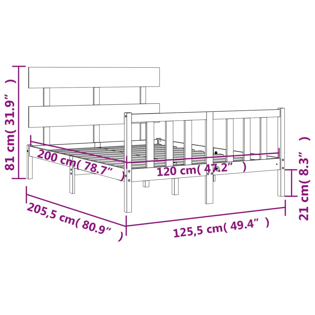 Rám postele s čelem 120 x 200 cm masivní dřevo