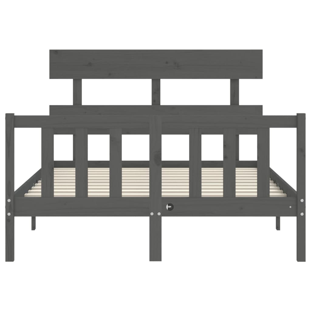 szürke tömör fa ágykeret fejtámlával 120 x 200 cm