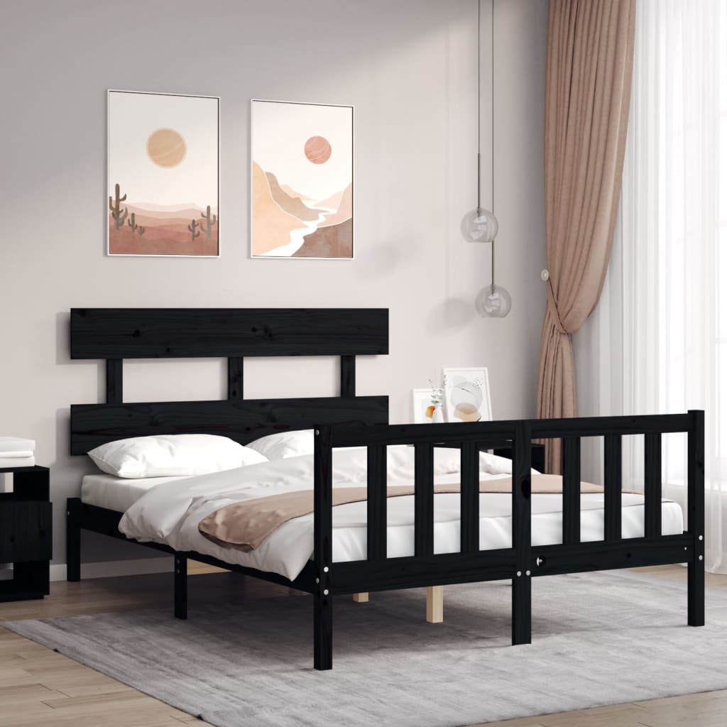 Rám postele s čelem černý 140 x 200 cm masivní dřevo