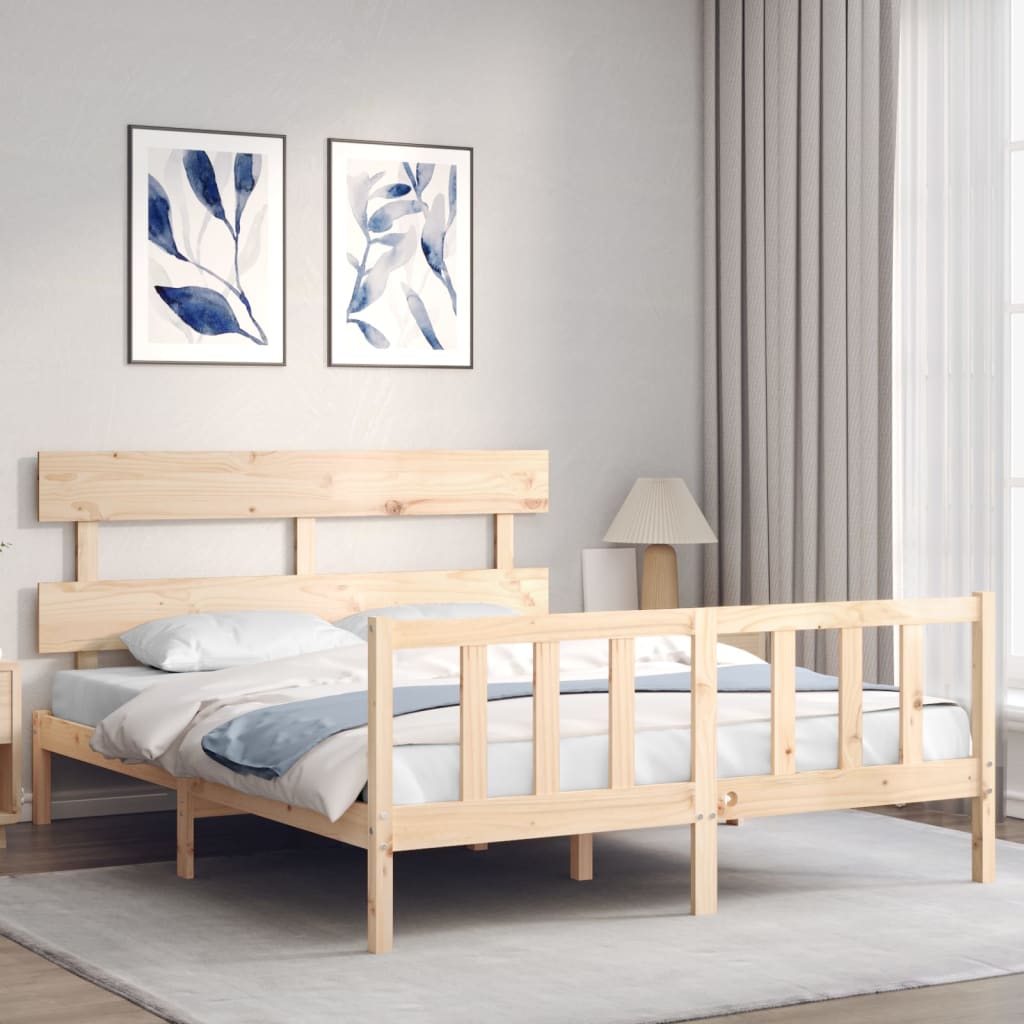 vidaXL Bedframe met hoofdbord massief hout afbeelding