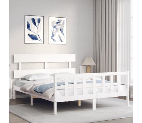 vidaXL Lovos rėmas su galvūgaliu, baltas, medienos masyvas, didelis