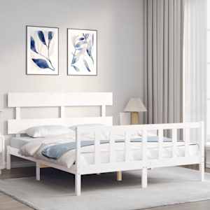 vidaXL Lovos rėmas su galvūgaliu, baltas, medienos masyvas, didelis