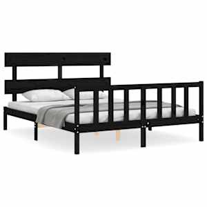 Rám postele s čelem černý King Size masivní dřevo - obrázek 2