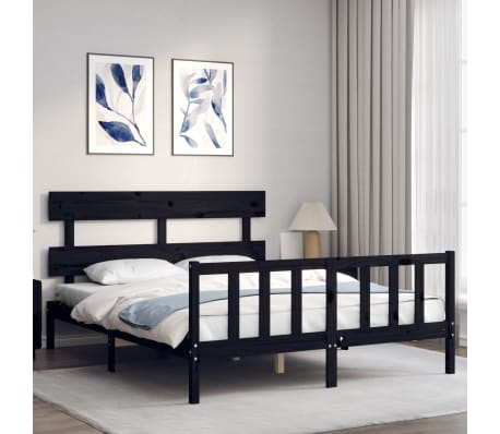 vidaXL Bed Frame without Mattress Black King Size Solid Wood Pine