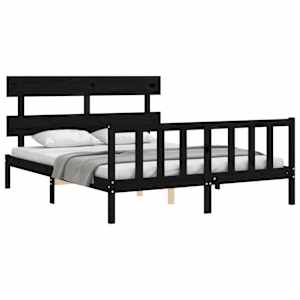 Rám postele s čelem černý King Size masivní dřevo - obrázek 4
