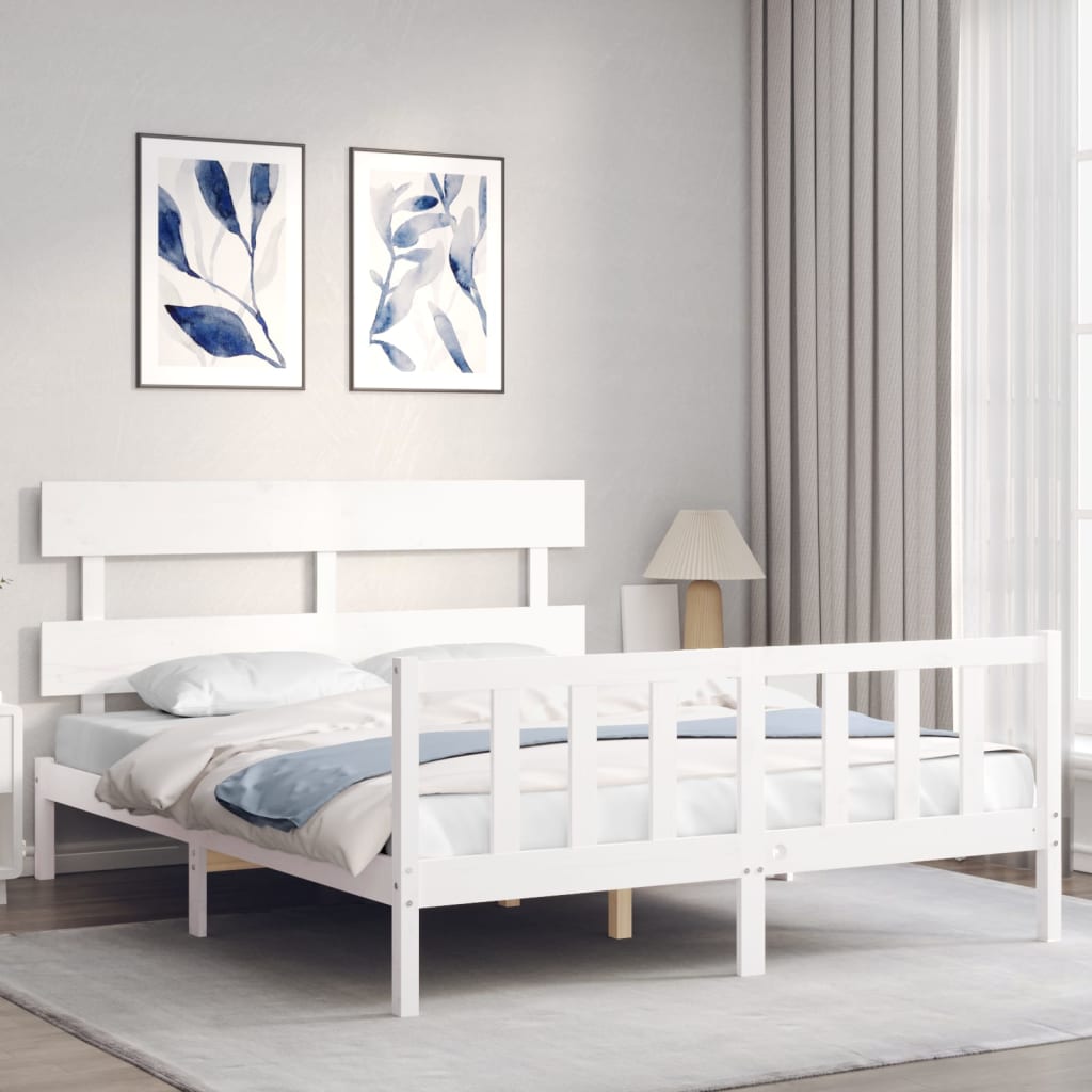 vidaXL Bedframe zonder matras massief grenenhout wit 160x200 cm afbeelding