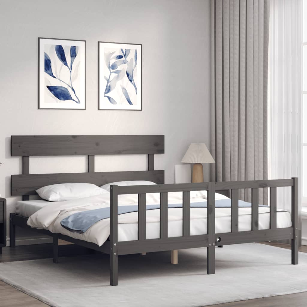 vidaXL Estrutura de cama com cabeceira 160x200 cm madeira maciça cinza