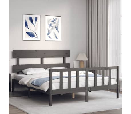 vidaXL Estrutura de cama com cabeceira 160x200 cm madeira maciça cinza