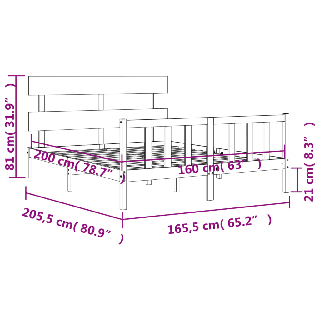 mézbarna tömör fa ágykeret fejtámlával 160 x 200 cm